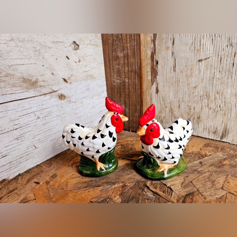 Ceramic Rooster Salt and Pepper Shakers - Red and White